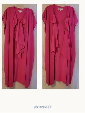 Bright Fuchsia Ruffle Front Duster with Tie
